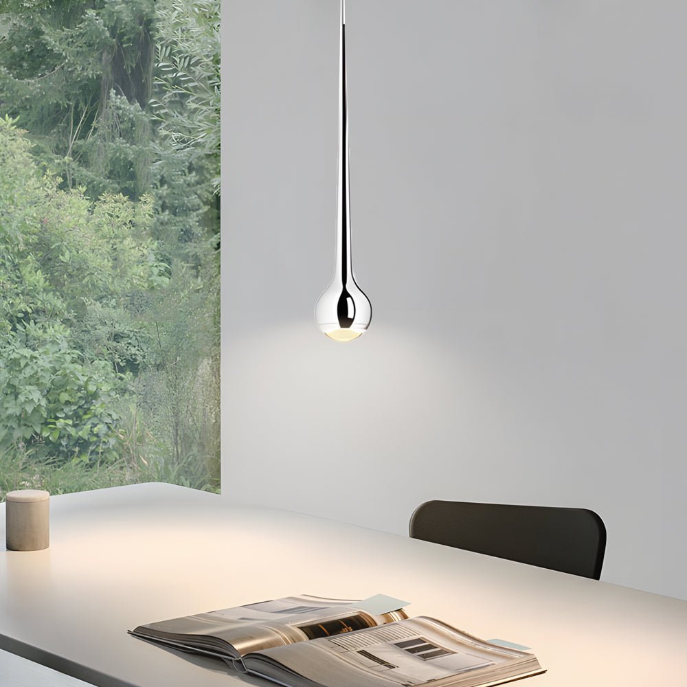 Modern Chromed Metal Single Water Drop LED Pendant Light