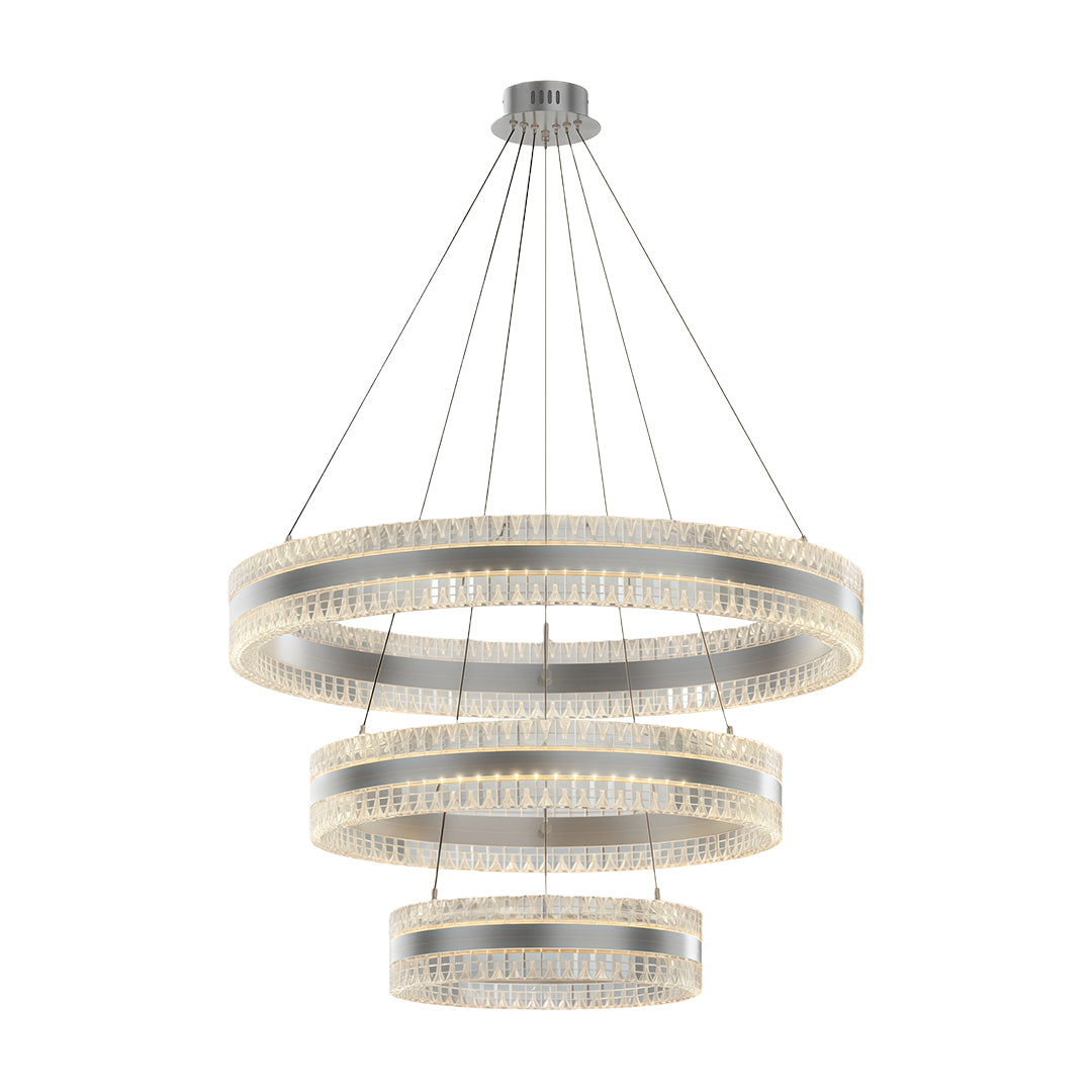 Modern circular chandelier with a black finish, displayed in a modern interior setting.