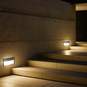 Modern concrete steps with integrated recessed lighting providing safety illumination at night
