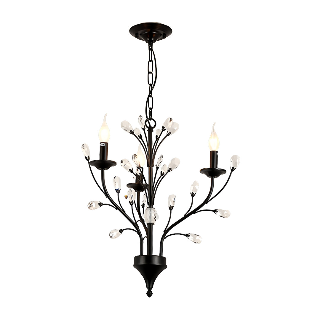 Modern contemporary candle chandelier featuring sleek black finish and organic branch design with candle lights