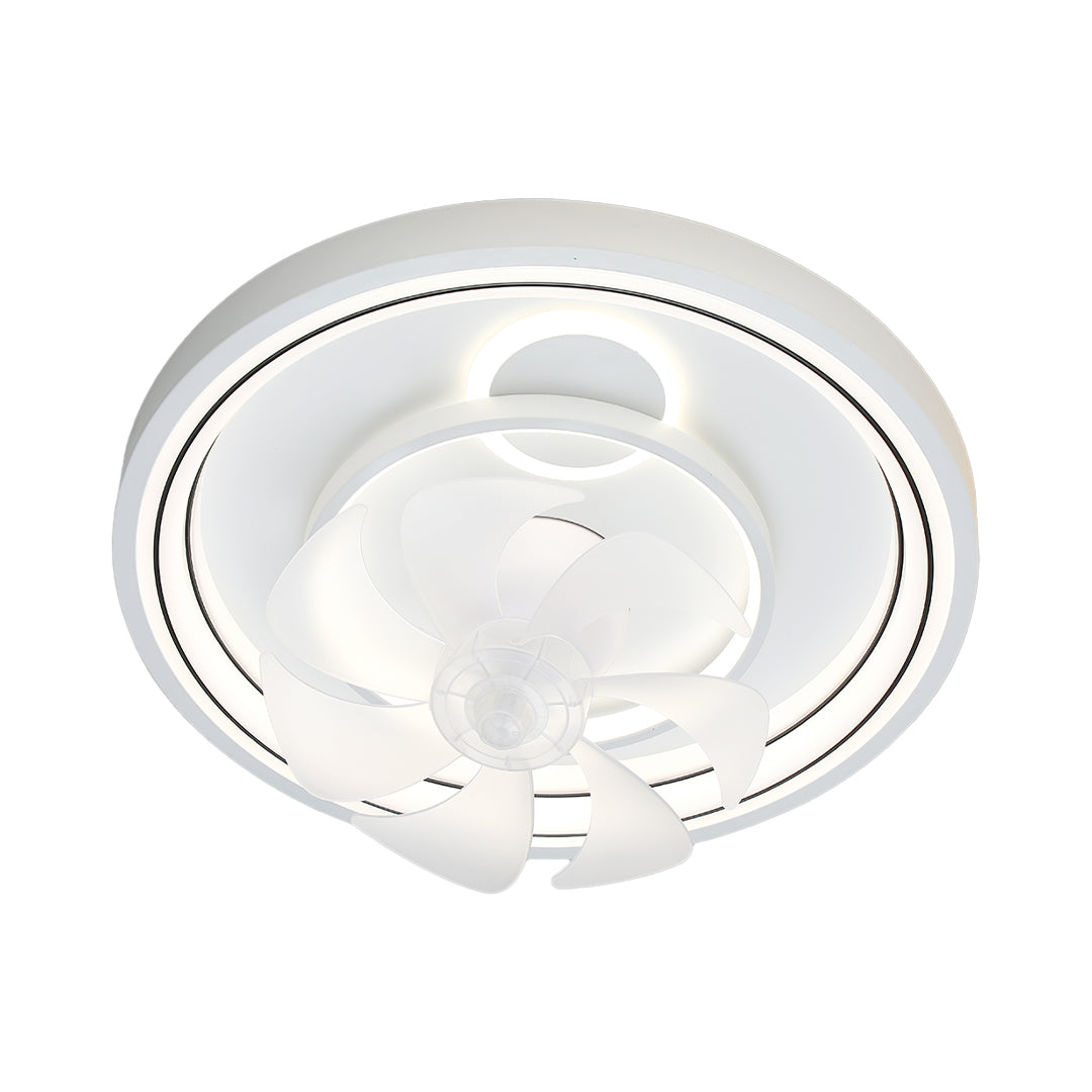 Modern contemporary ceiling fan with light featuring white finish and hidden foldable blade design