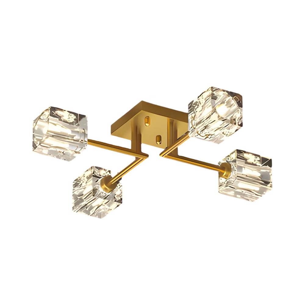 Modern Copper Crystal Cube Semi - Flush Mount Light Fixture, 4/6/8 - Light