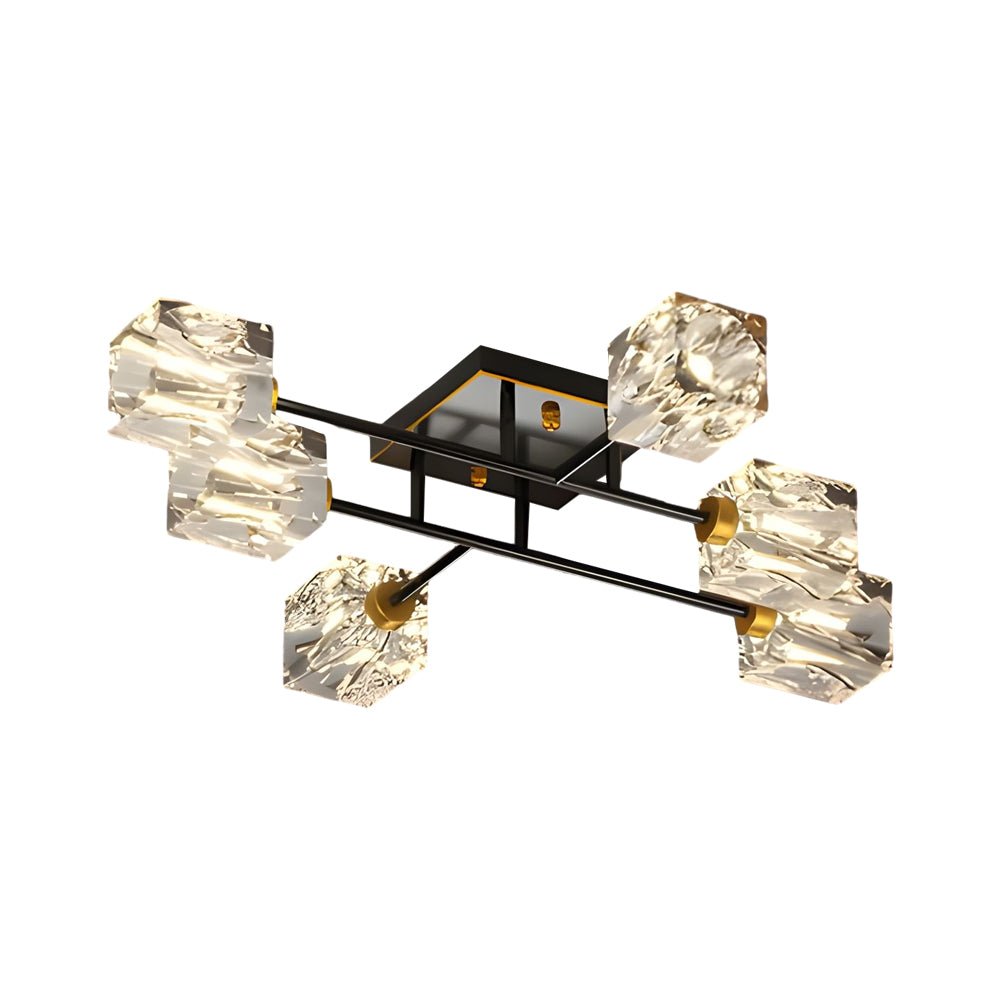 Modern Copper Crystal Cube Semi - Flush Mount Light Fixture, 4/6/8 - Light