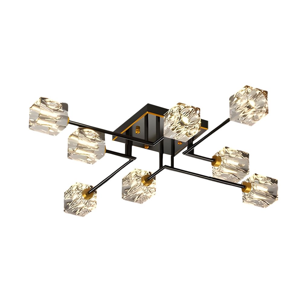Modern Copper Crystal Cube Semi - Flush Mount Light Fixture, 4/6/8 - Light