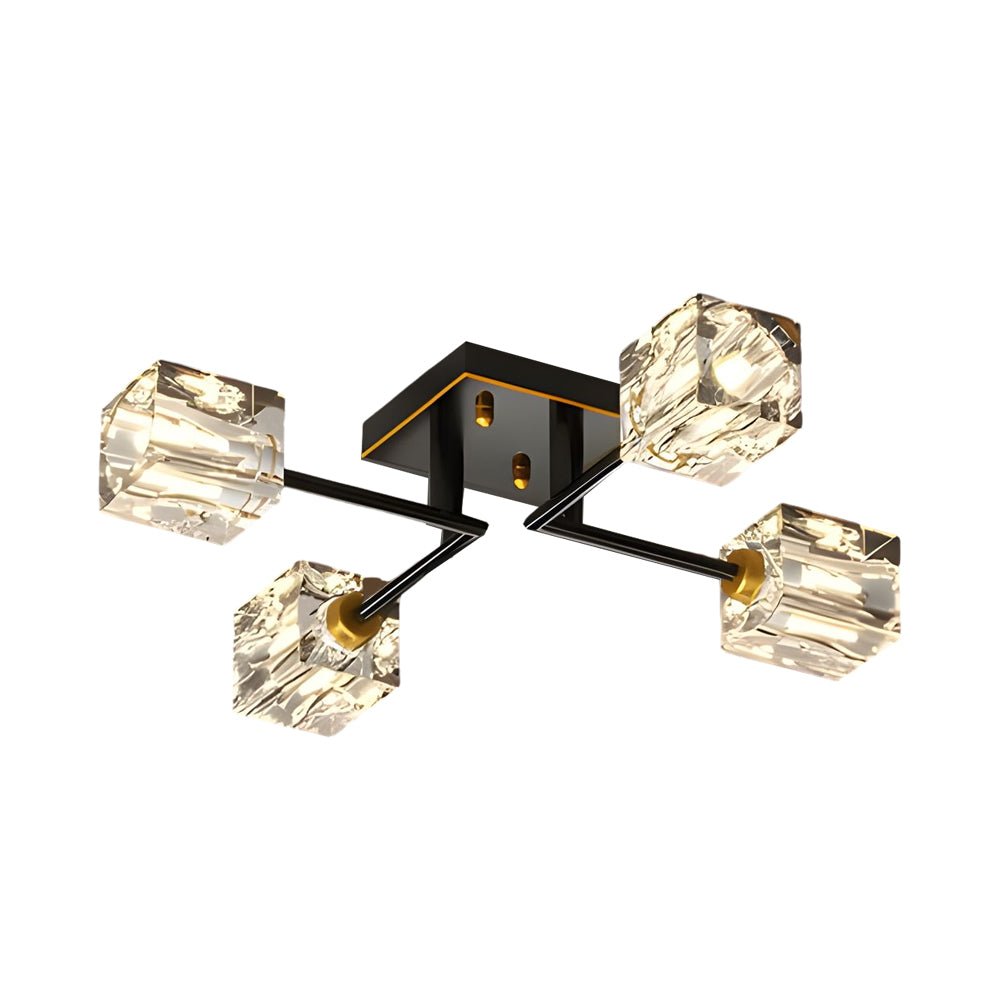 Modern Copper Crystal Cube Semi - Flush Mount Light Fixture, 4/6/8 - Light