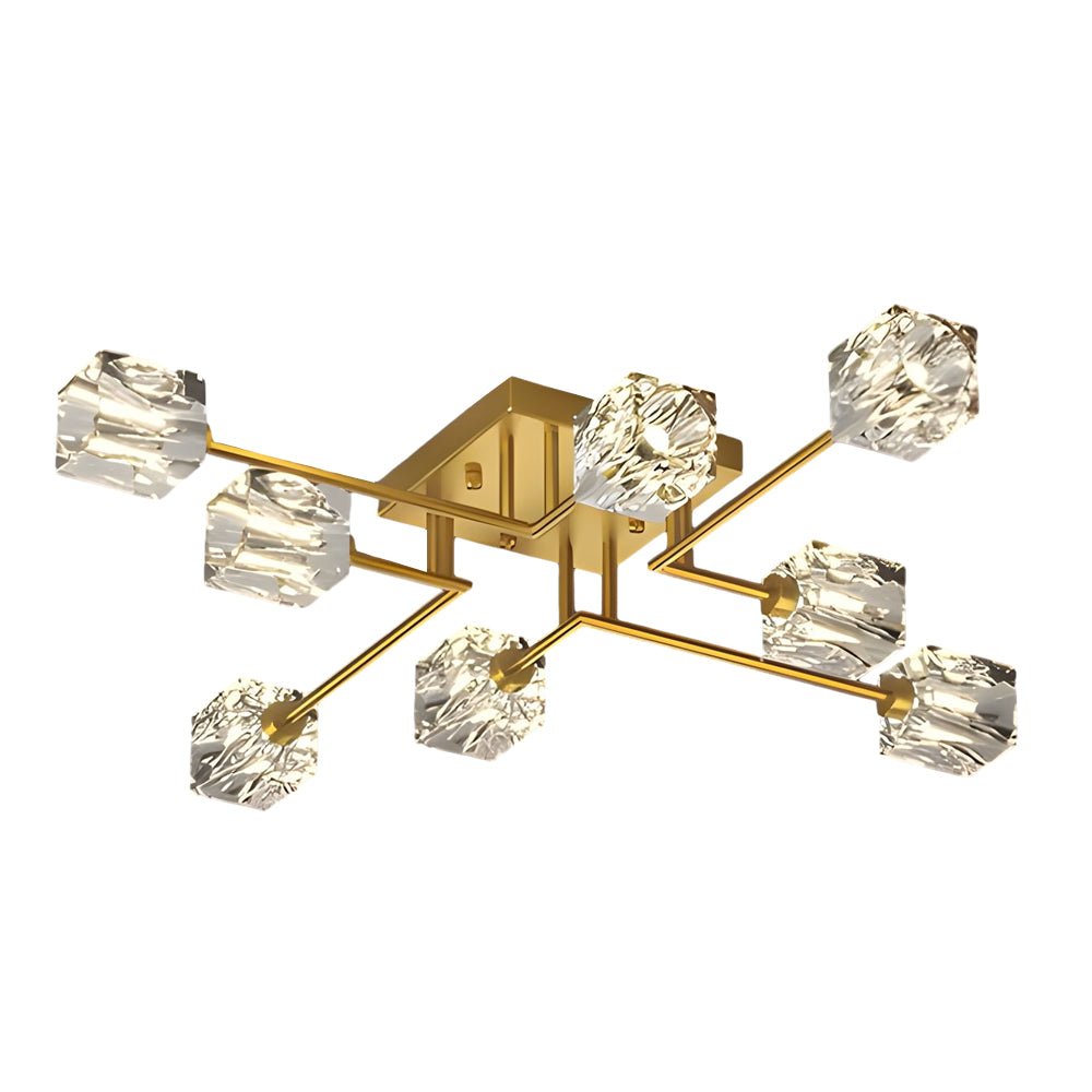 Modern Copper Crystal Cube Semi - Flush Mount Light Fixture, 4/6/8 - Light
