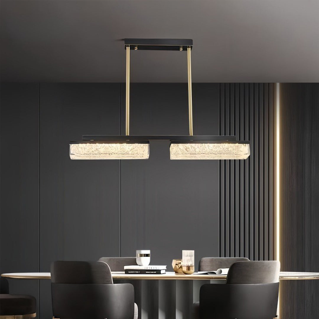 Modern copper pendant lights for kitchen island with sleek black frame in stylish interior