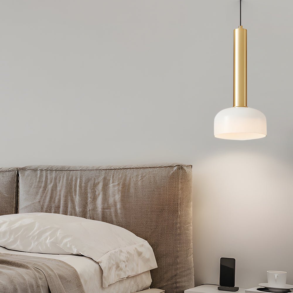 Modern Copper Tube 1 - light White Glass Bowl Pendant Light