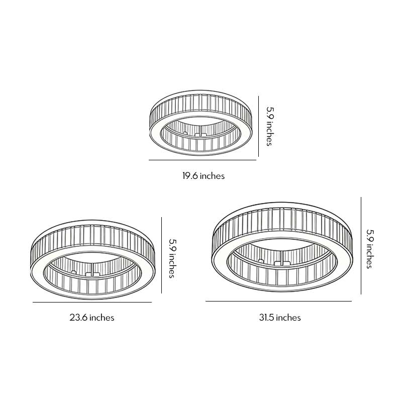 Technical dimension drawing illustrating installation size of a modern crystal ceiling light.