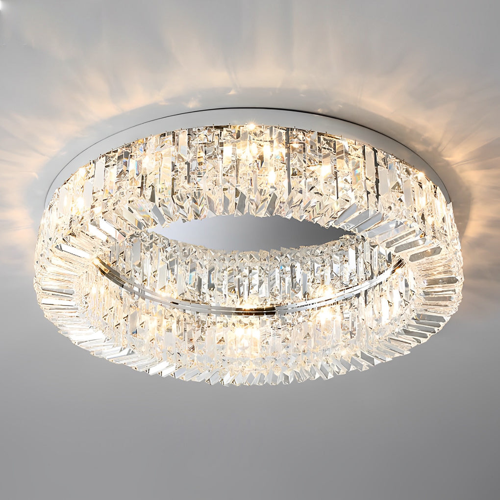 Silver modern crystal ceiling light displayed on a neutral background.