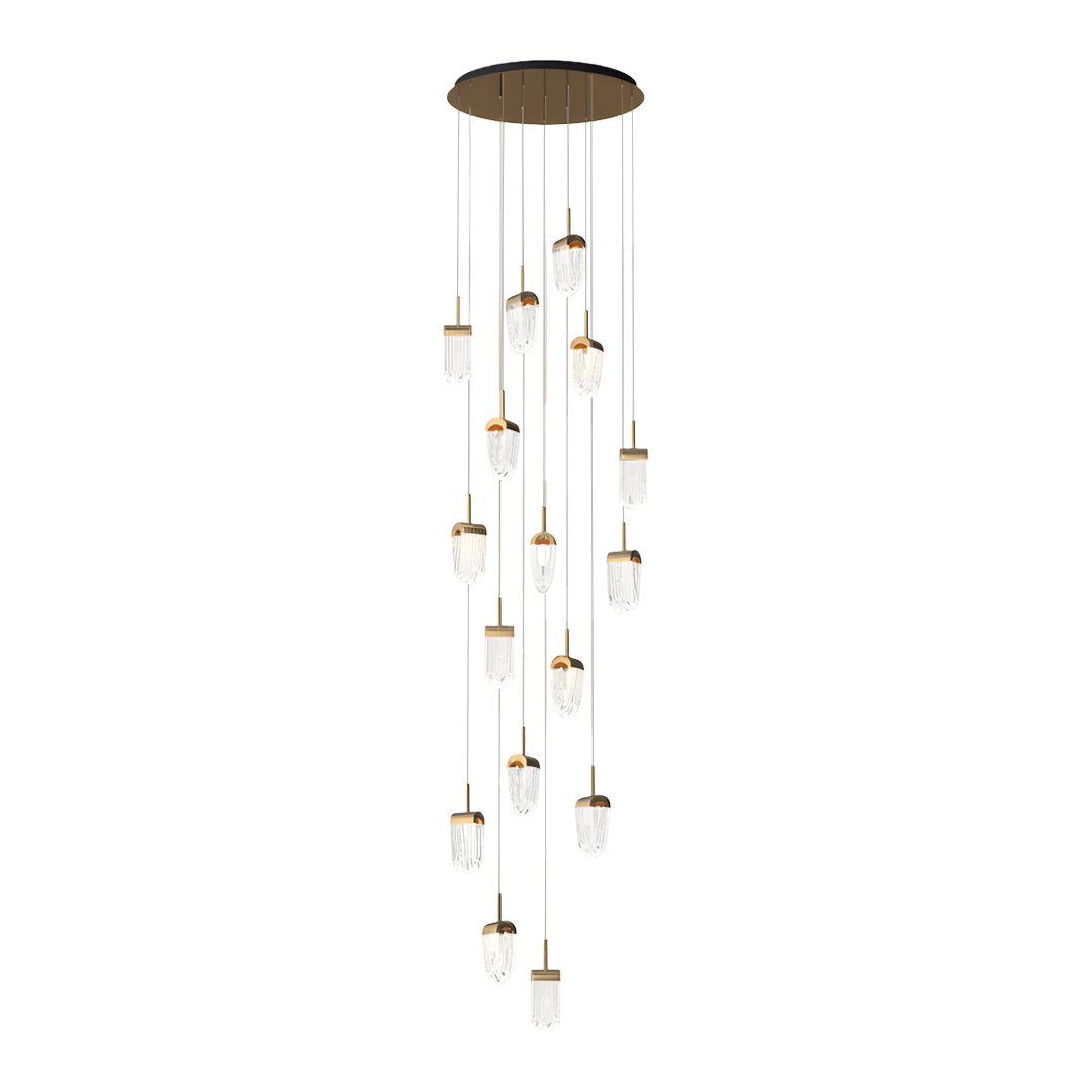 Modern crystal ceiling lights flush mount showcasing vertical drop arrangement with rectangular glass pendants in gold