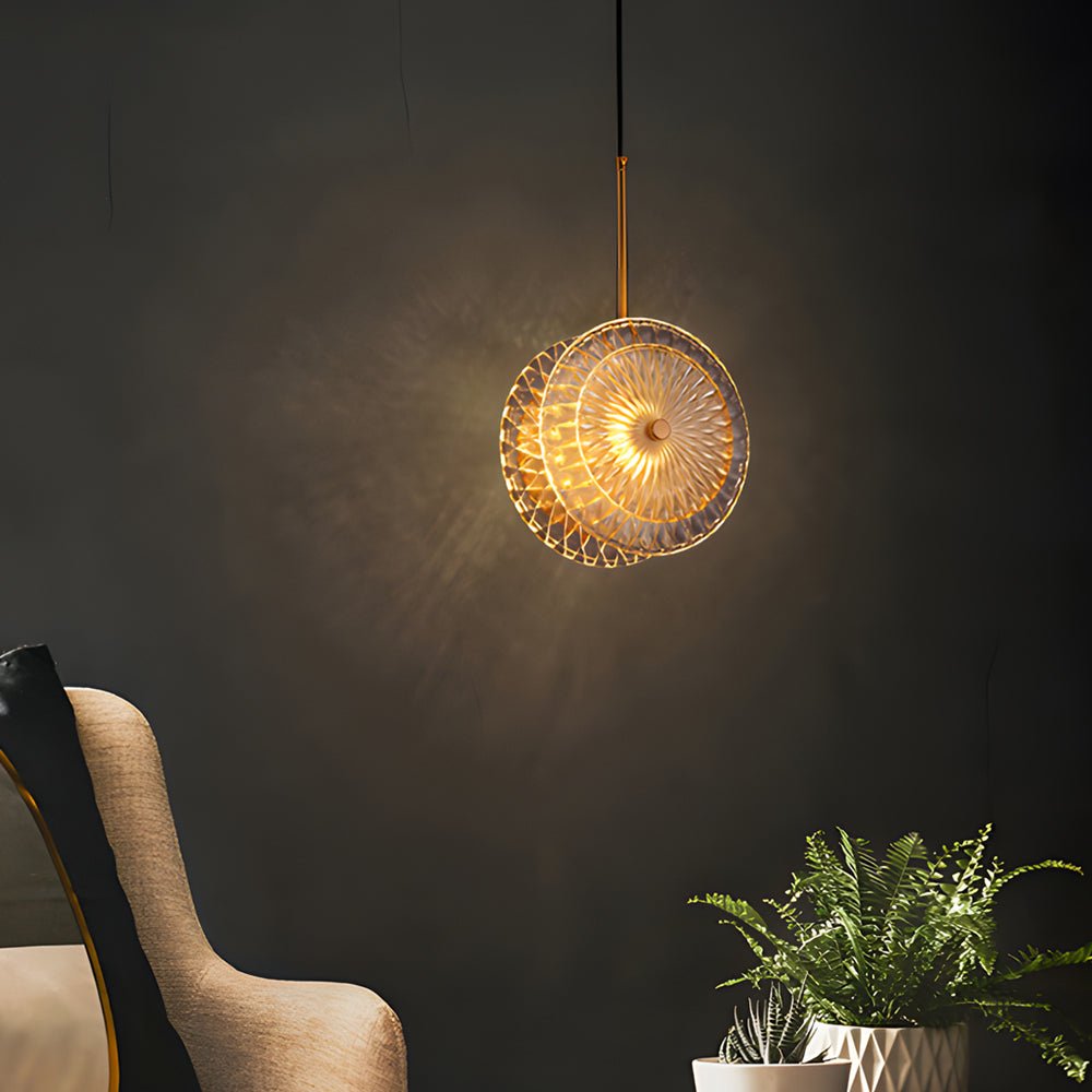 Modern Crystal Glass Disc Pendant Light with LED 1 - Light Round Hanging Lamp