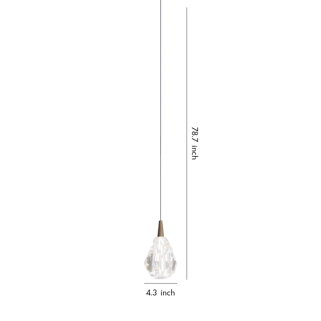 Modern crystal pendant lighting with teardrop-shaped textured glass shade suspended by sleek chrome cord and hardware
