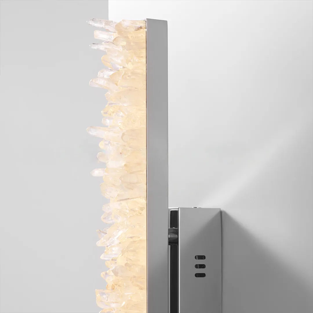 Modern crystal wall lights product image showing a vertical wall sconce with glowing crystal detail.