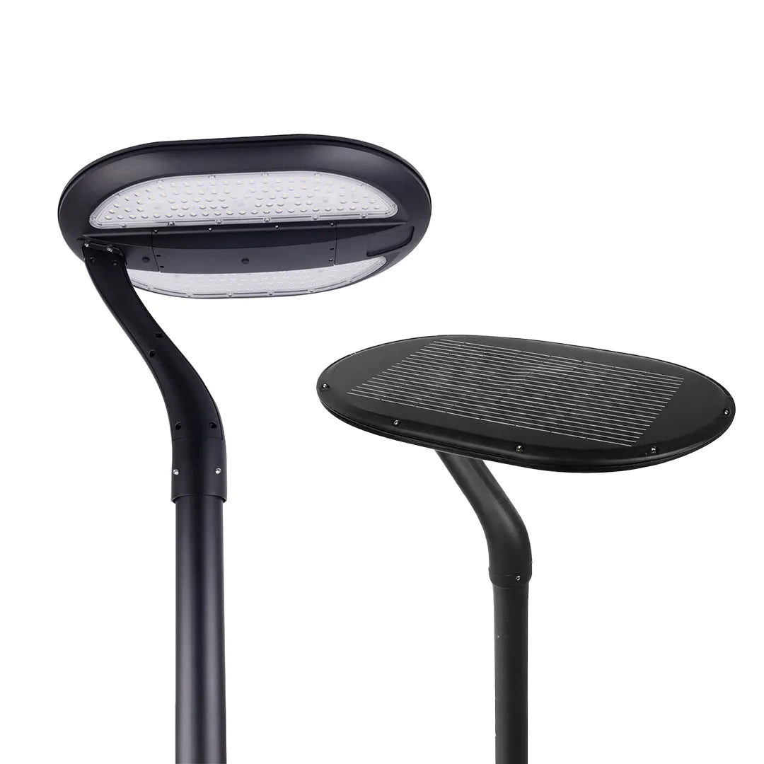 Modern curved solar street light with integrated LED and solar panel