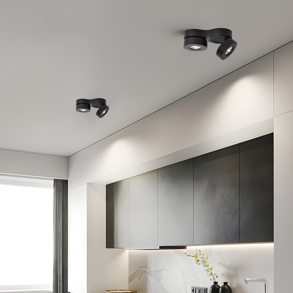 Modern Double Head Rotating Folding Ceiling - Mounted Spotlight in Black/White