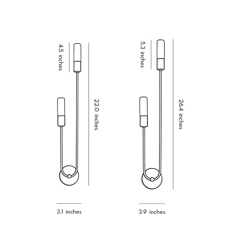 Technical diagram showing dimensions and structure of modern double heads wall sconce models.