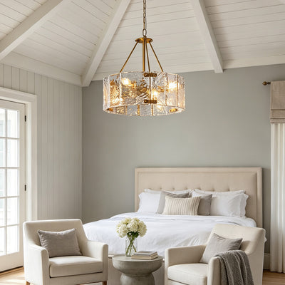 Modern Drum Chandelier Luxury Ripple Glass Ceiling Light