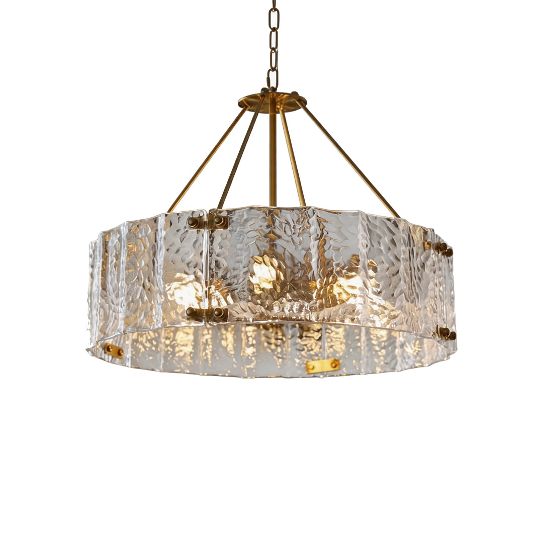 Modern drum chandelier large round version designed for upscale living and dining spaces.