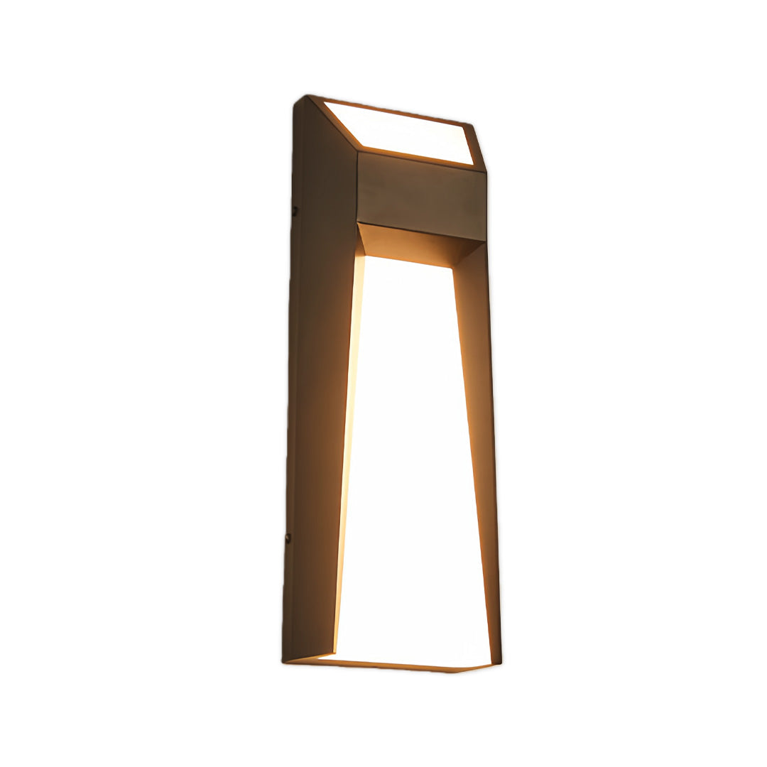 Modern extra large outdoor wall lights featuring tall vertical design with wood frame and frosted glass panel