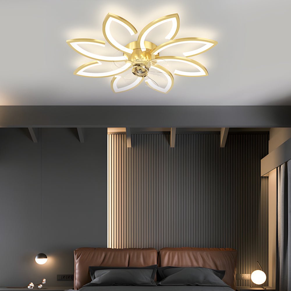 Modern Flowers Three Step Dimming LED Nordic Flush Mount Ceiling Fan Lamp