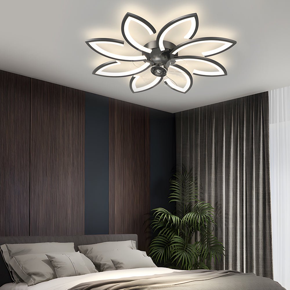 Modern Flowers Three Step Dimming LED Nordic Flush Mount Ceiling Fan Lamp