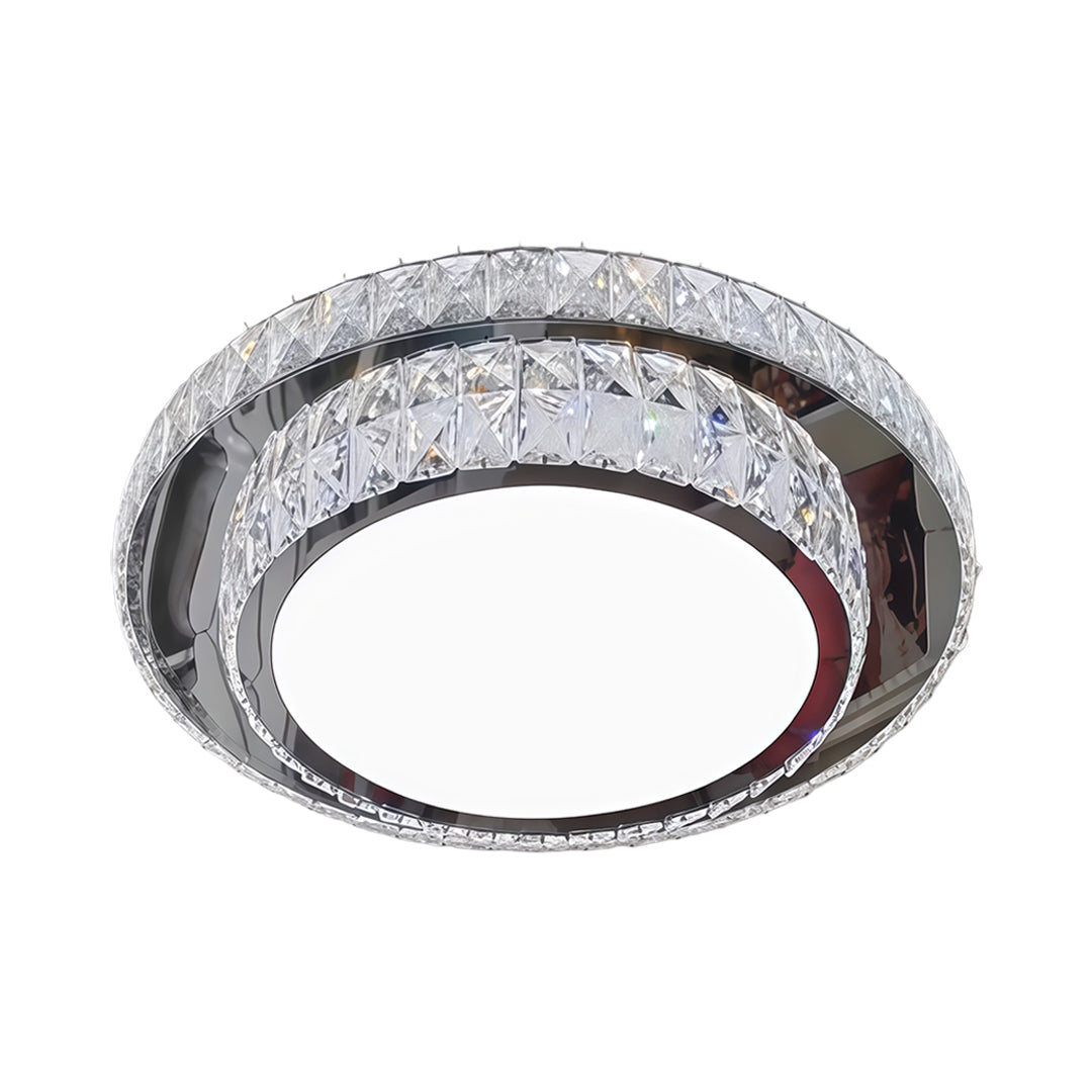 Enhance your interior with a flush mount crystal light fixture, offering a sparkling halo ring for a luxurious and radiant glow.