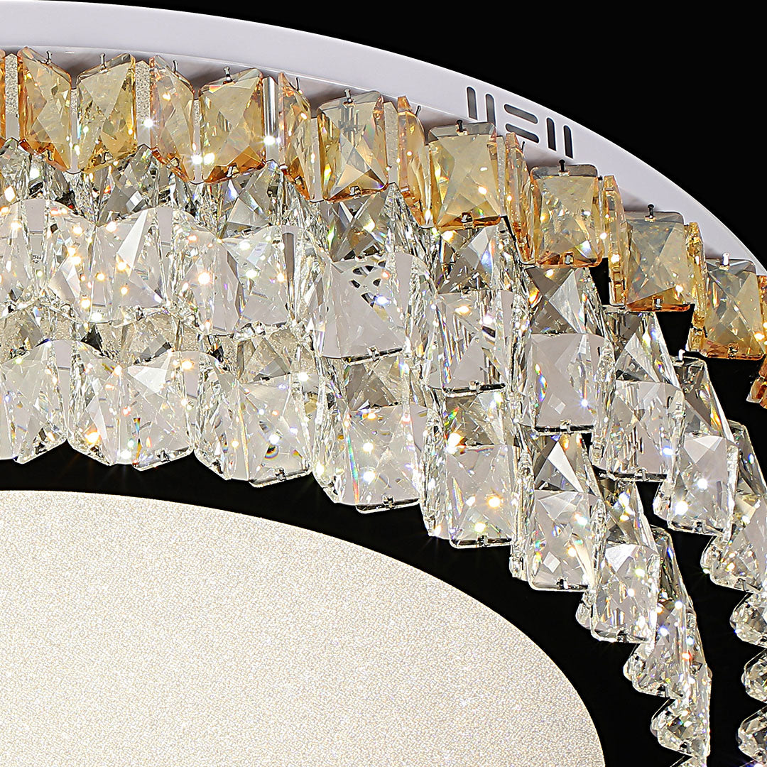 Modern flush mount light in a contemporary dining area, enhancing the space with stylish and functional lighting.