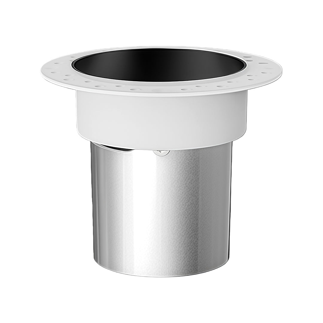 Modern flush mount spotlight featuring silver body with deep black recessed aperture for focused lighting
