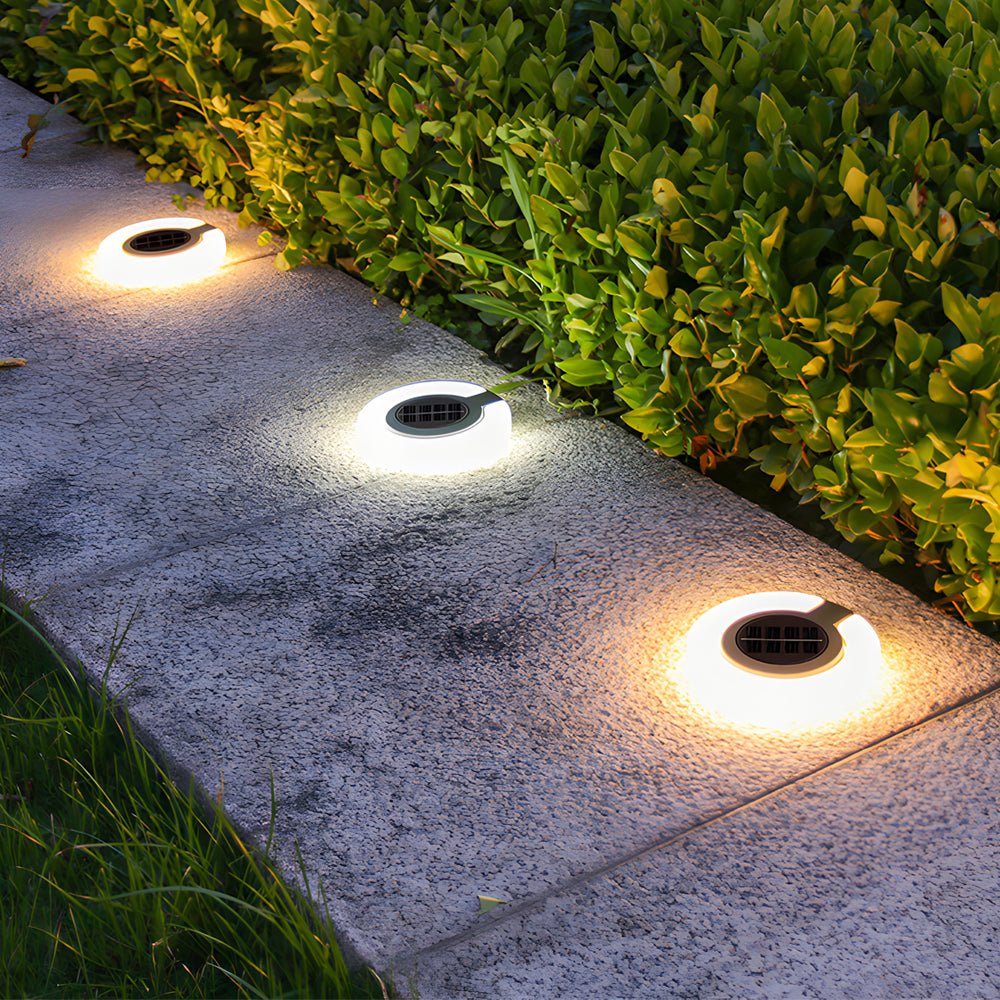 Modern Foldable Solar Deck Lights 4Pcs Round Outdoor Disk Lighting Set