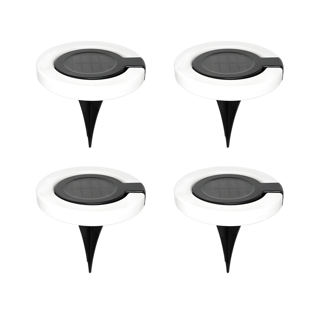 Modern Foldable Solar Deck Lights 4Pcs Round Outdoor Disk Lighting Set
