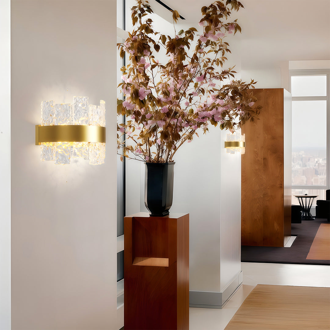 Modern forms chandelier providing ambient lighting in contemporary space with rust accents