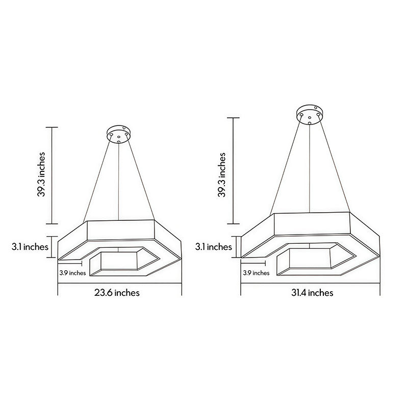 Technical dimension drawing of modern forms chandeliers, illustrating size options, proportions, and installation measurements.