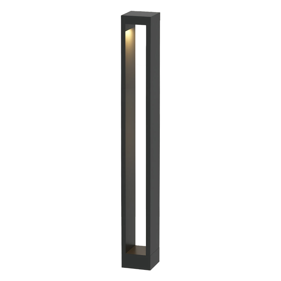 Modern garden pathway light with a tall black rectangular design, ideal for landscape lighting.