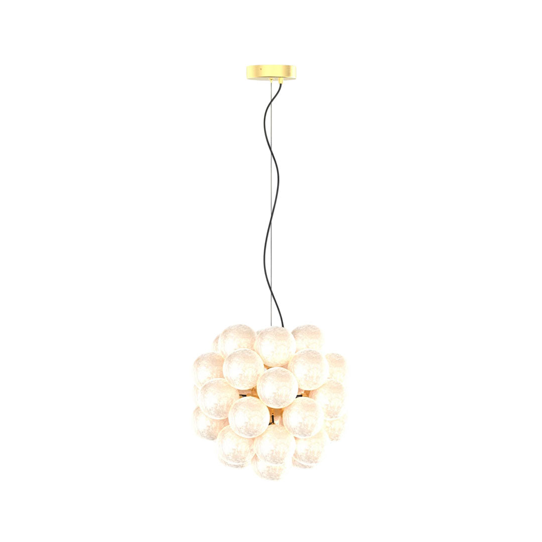 Modern glass bubble chandelier with symmetrical globe layout on white background.