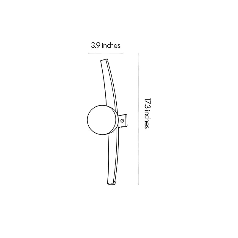 Modern globe wall sconce dimension drawing showing fixture height, width, and globe placement measurements.