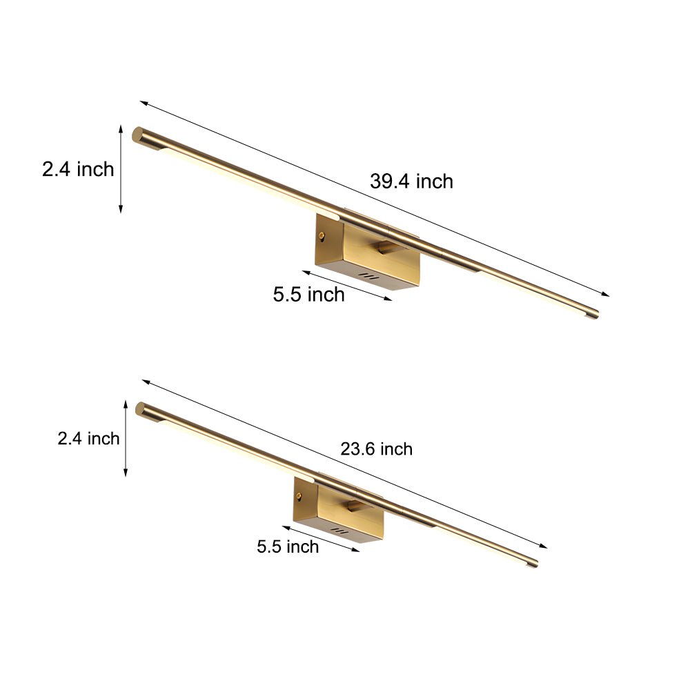 Modern Gold LED Bathroom Vanity Light – 23.6" & 39.4", Warm & White Light for Stylish Illumination