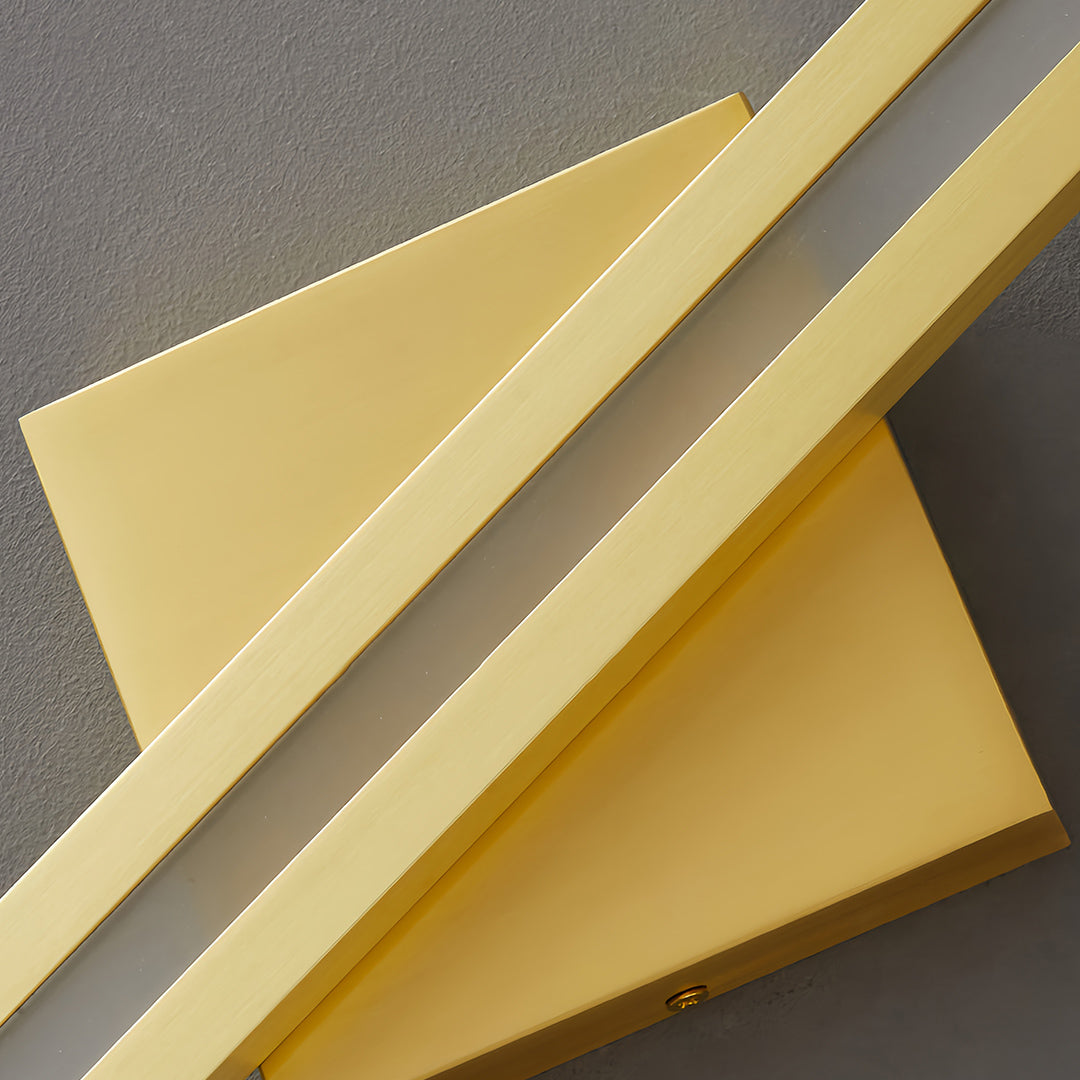 Modern gold metal floor lamp with a diamond-shaped shade in an abstract interior