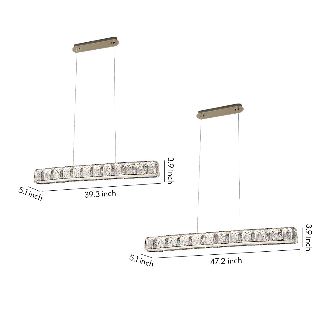 Modern gold pendant light in a sophisticated dining area with blue accents, providing a chic focal point.