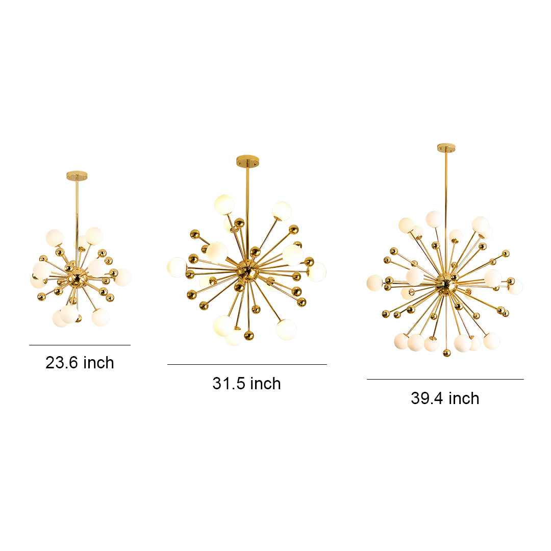 Modern gold sputnik chandelier with multiple adjustable arms and glass bulbs for contemporary interiors