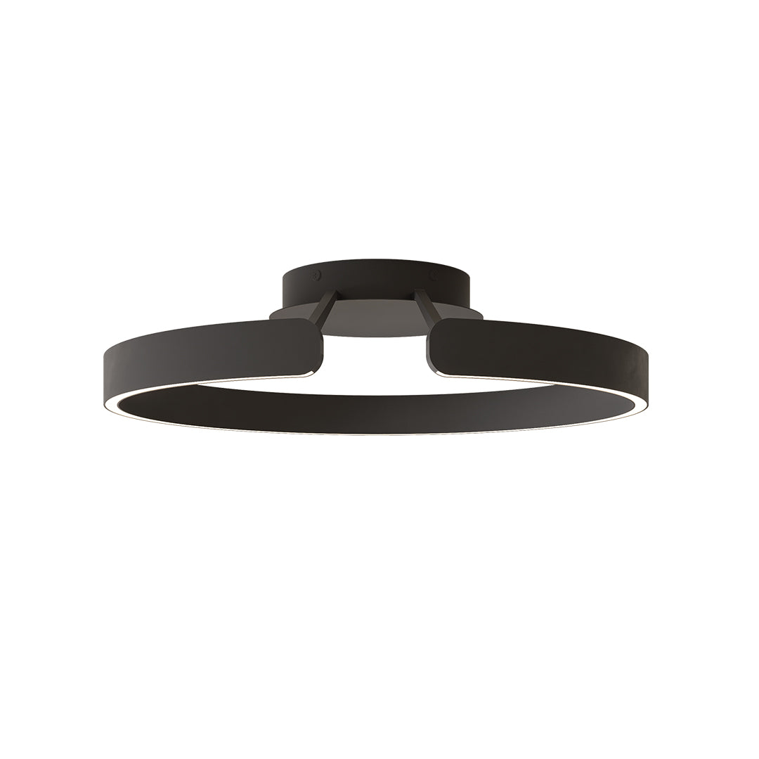 Modern halo flush mount ceiling light with glass shade chandelier aesthetic in sleek black circular design with central hub.