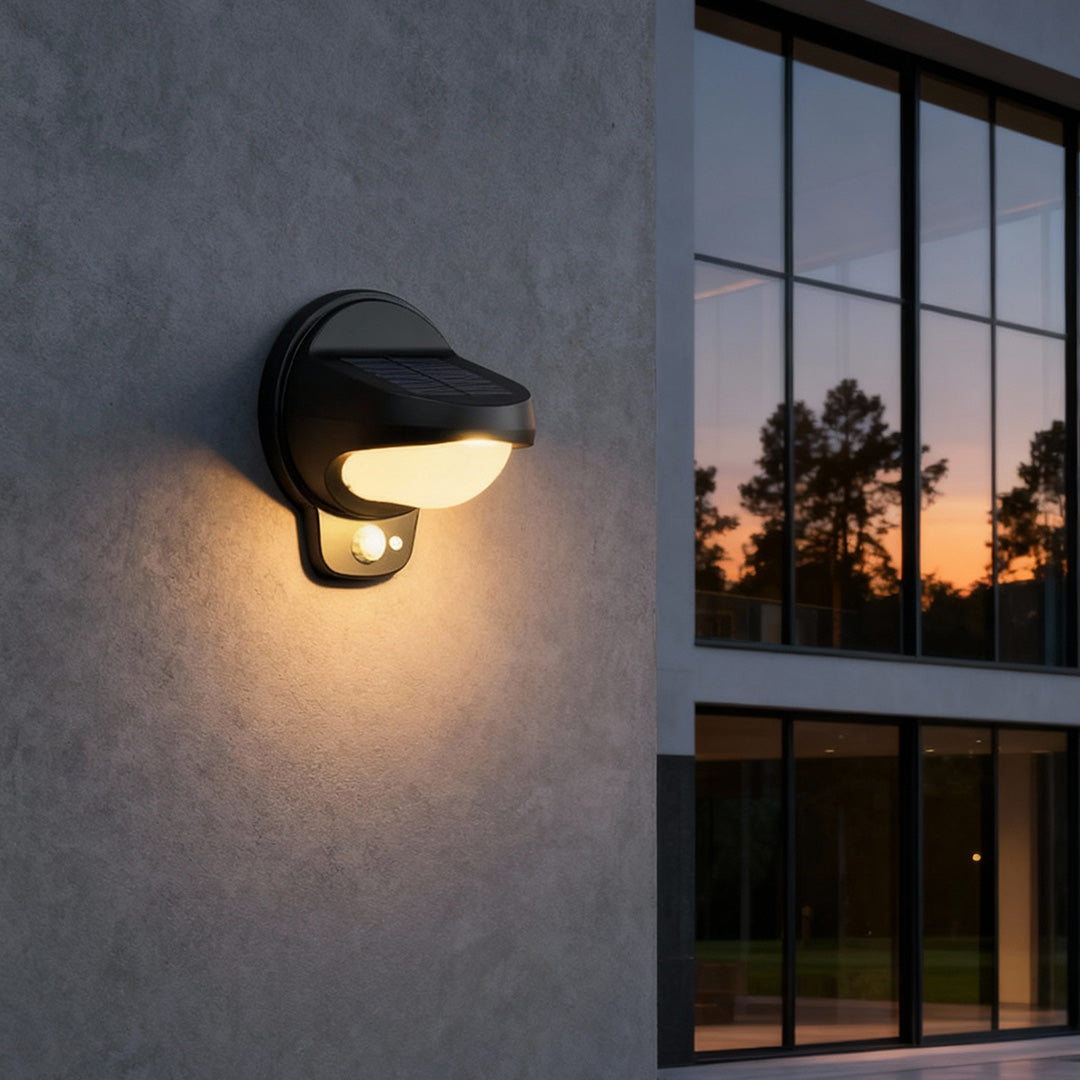 Vintage outdoor wall lights installed on modern architecture exterior.