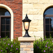 Exterior pillar light beside a modern house, elegant and functional outdoor lighting