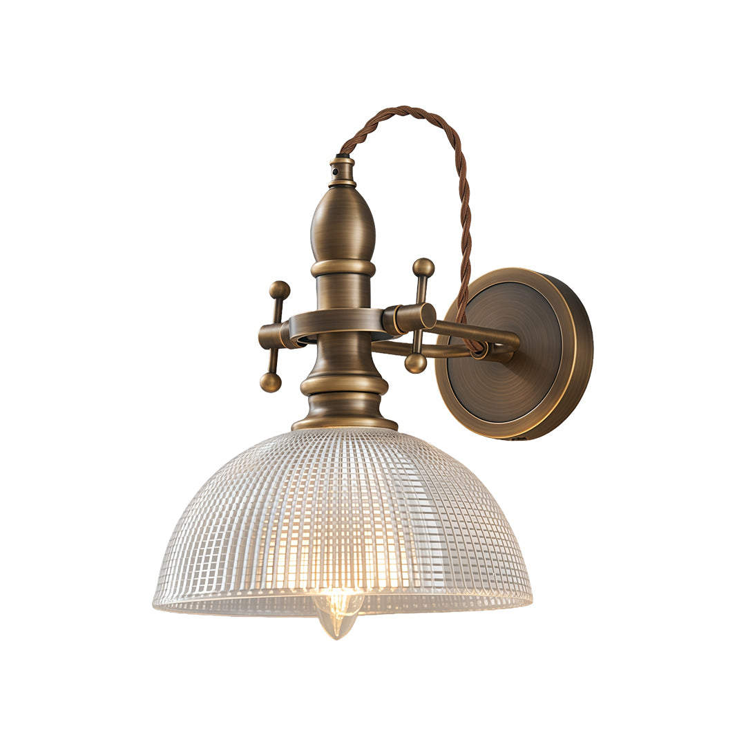 Modern indoor wall mount lights featuring glass shade chandelier aesthetic in gooseneck design with textured prismatic glass dome.