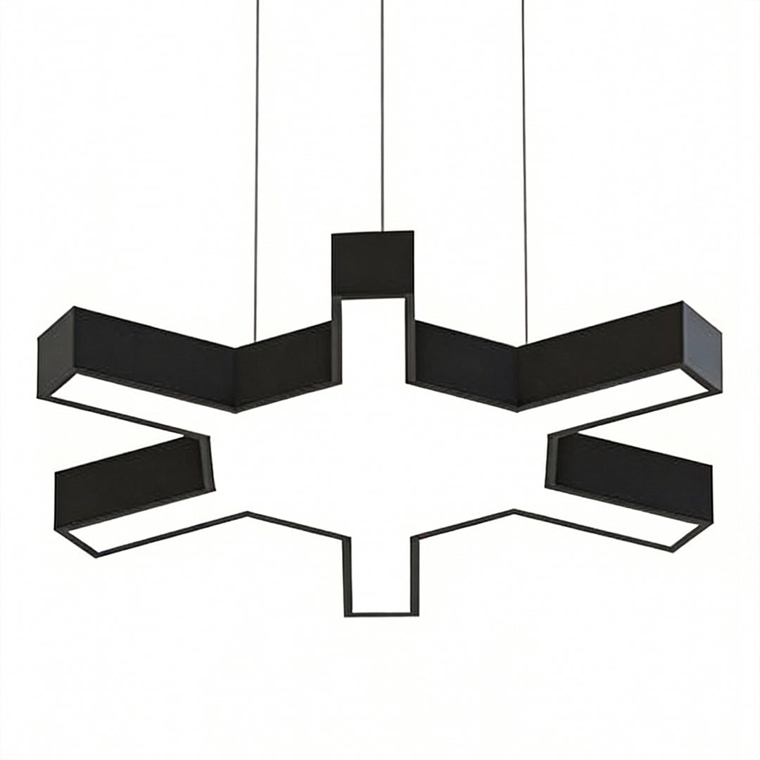 Top-down view of a modern industrial chandelier with radial LED segments, forming a bold symmetrical shape for modern interiors.