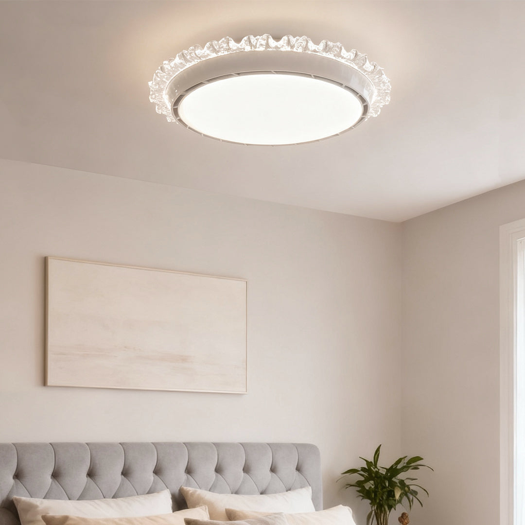 Contemporary white ceiling fan with light in a modern interior, stylish and functional indoor lighting