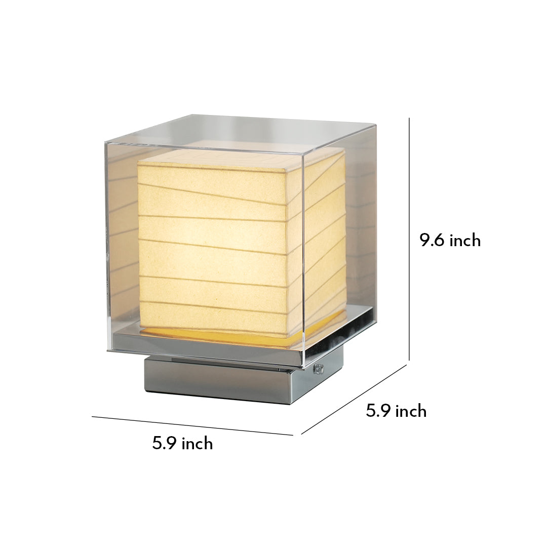Modern Japanese Paper Table Lamp with soft warm glow and minimalist square design.