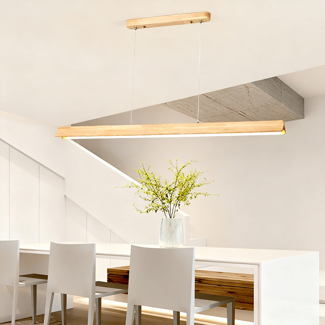 Wood pendant light in a modern kitchen, warm and natural lighting solution