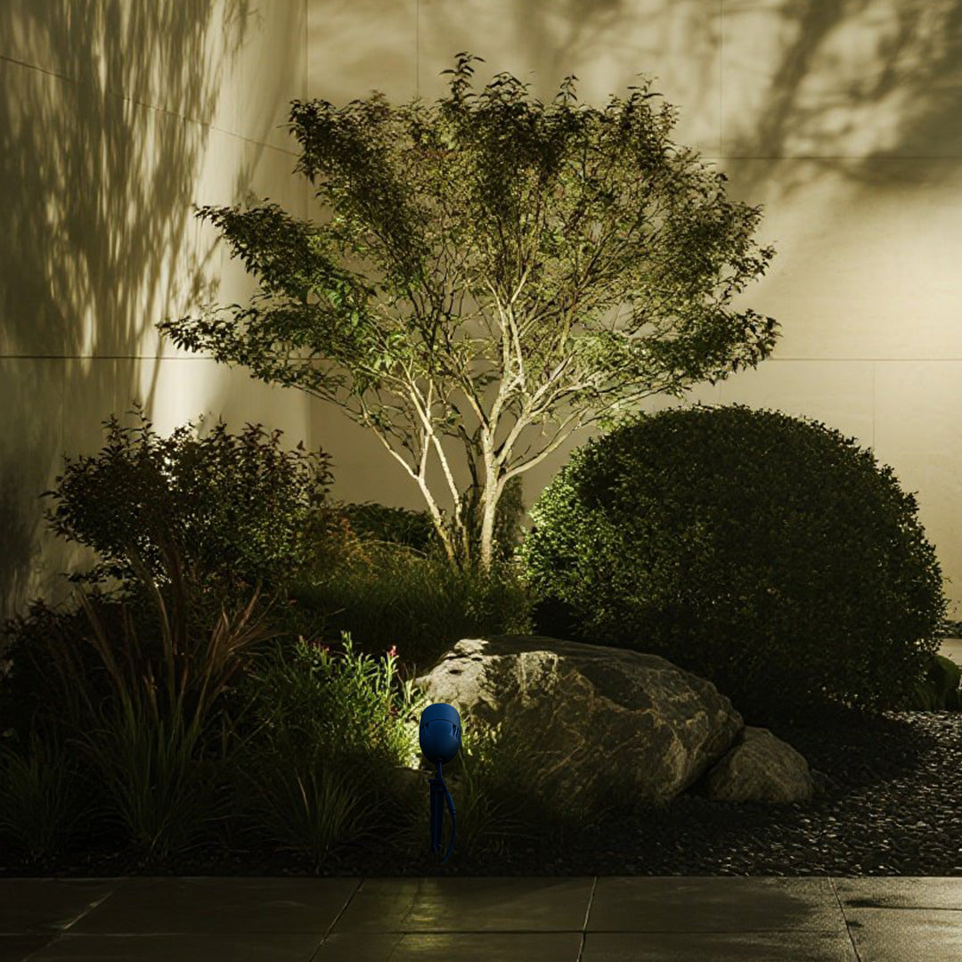 Modern landscape lighting showcasing contemporary pool area with dramatic tree illumination at night