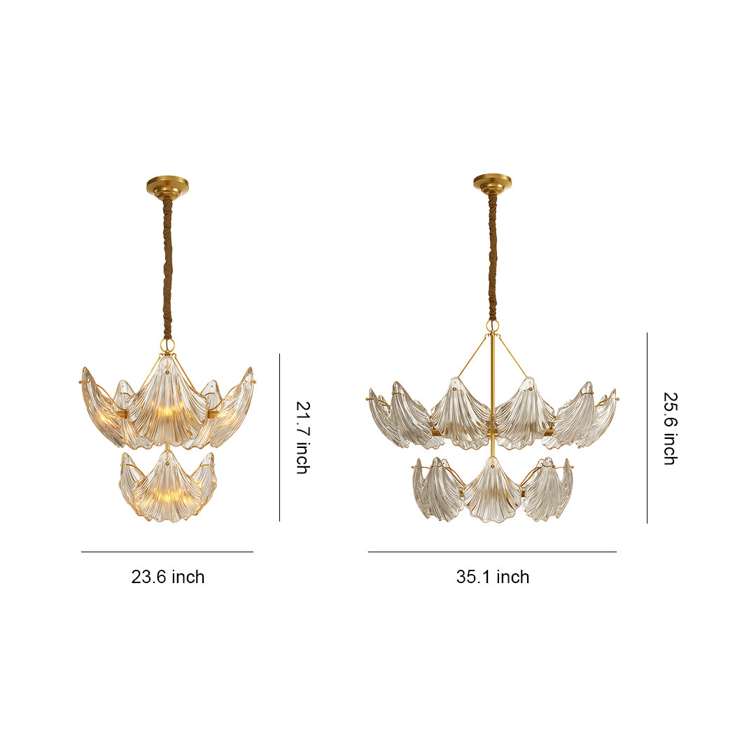 Modern large chandeliers specification diagram showing two size configurations with dimensions